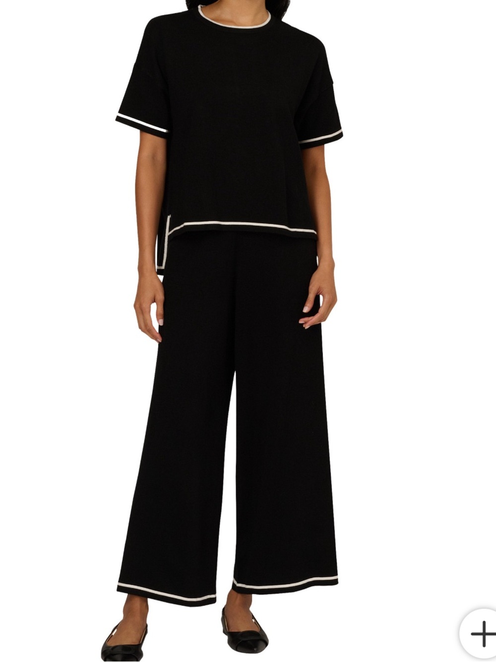 Adrianna Papell Viscose Lightweight Sweater Set Black w/white Trim New M